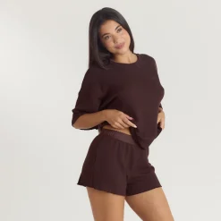 Soft Waffle Pajama Top - Dark Chocolate