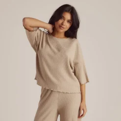 Soft Waffle Pajama Top - Mink