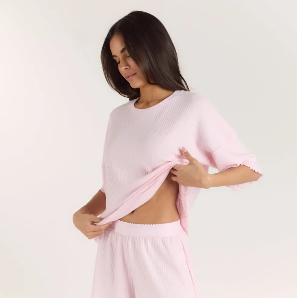 Soft Waffle Pajama Top - Pink