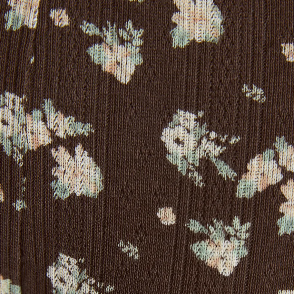 Strappy Pointelle Brazilian Briefs - Brown Floral Print
