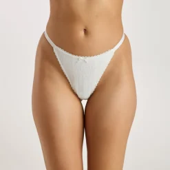 Strappy Pointelle Thong - Oat Marl