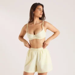 Striped Cotton Balcony Bra - Yellow