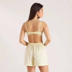 Striped Cotton Balcony Bra - Yellow