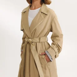 Suedette Trim Trench Coat - Sand