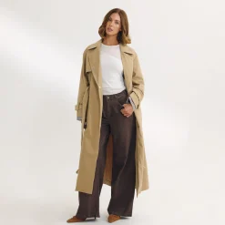 Suedette Trim Trench Coat - Sand