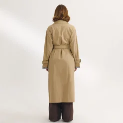 Suedette Trim Trench Coat - Sand