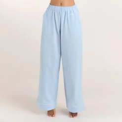 Textured Cotton Pajama Pants - Blue