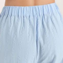 Textured Cotton Pajama Pants - Blue