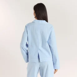 Textured Cotton Pajama Shirt - Blue