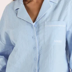 Textured Cotton Pajama Shirt - Blue