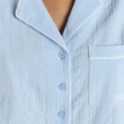 Textured Cotton Pajama Shirt - Blue