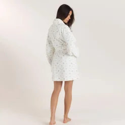 Towelling Bathrobe - White Print