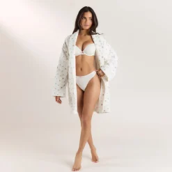Towelling Bathrobe - White Print