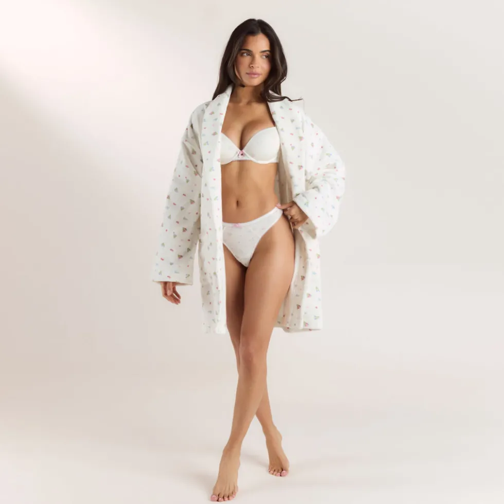 Towelling Bathrobe - White Print