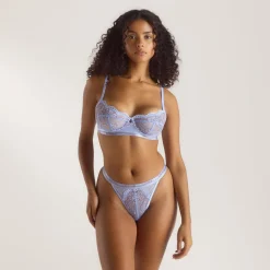 Two-Tone Blossom Balcony Bra - Cornflower Blue
