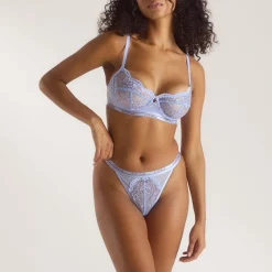 Two-Tone Blossom Balcony Bra - Cornflower Blue