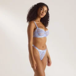 Two-Tone Blossom Balcony Bra - Cornflower Blue