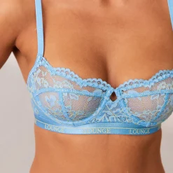 Two-Tone Blossom Balcony Bra - Aqua