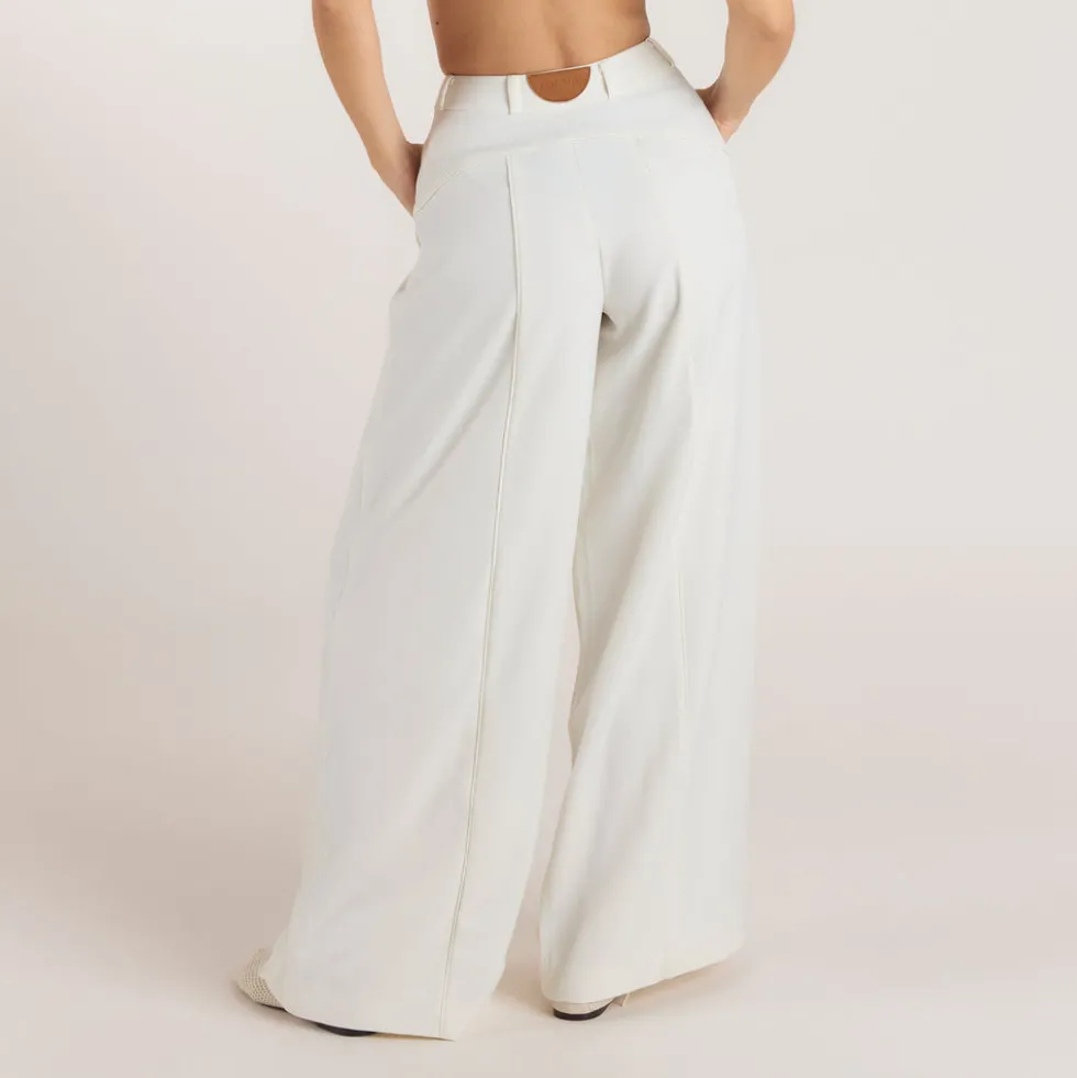 Wide-Leg Pleat Detail Pants - Off White