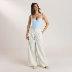 Wide-Leg Pleat Detail Pants - Off White