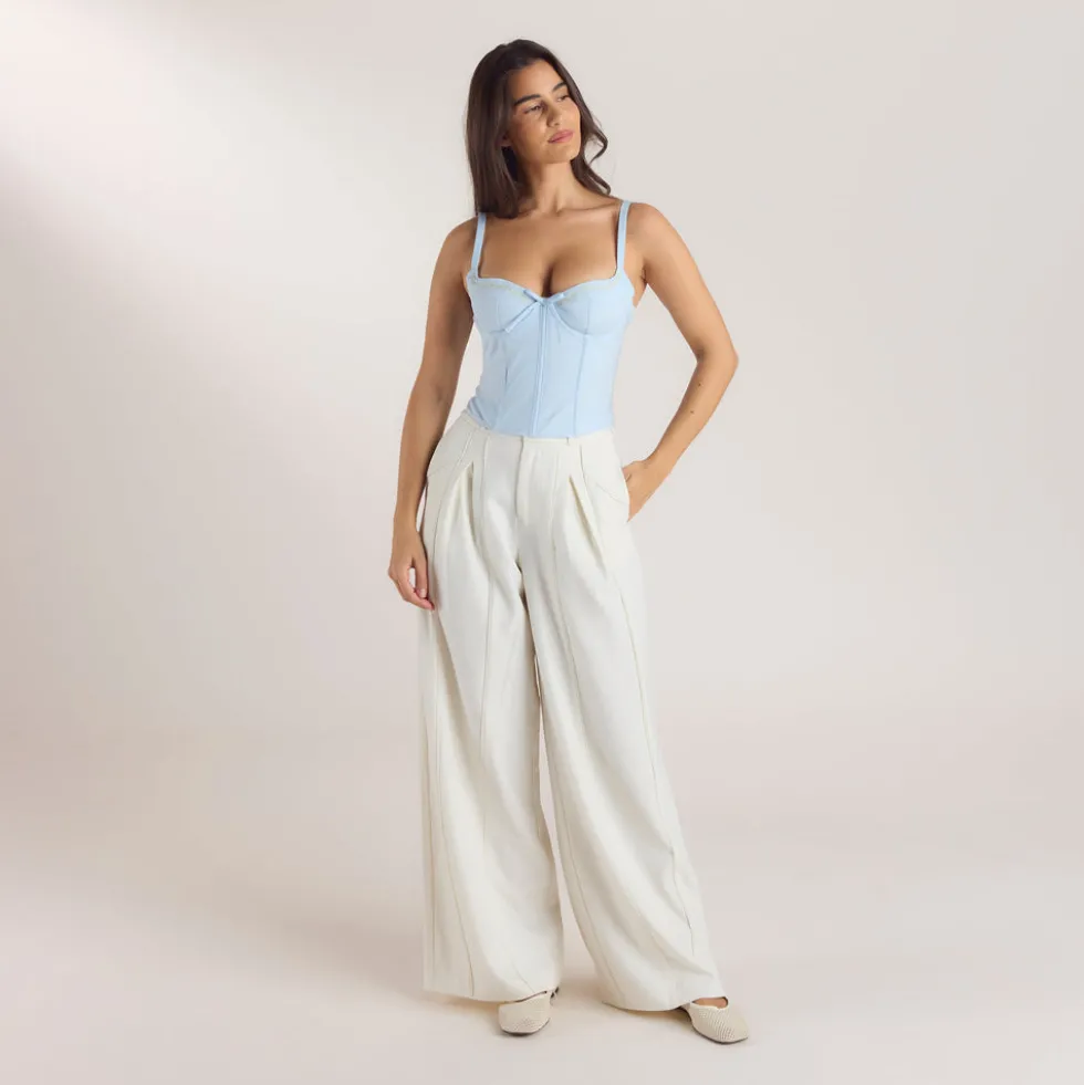 Wide-Leg Pleat Detail Pants - Off White