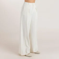 Wide-Leg Pleat Detail Pants - Off White