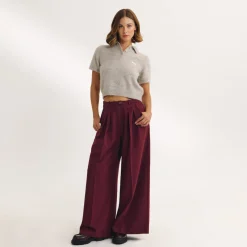 Wide-Leg Tailored Trousers - Cherry Lacquer