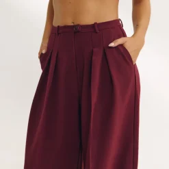 Wide-Leg Tailored Trousers - Cherry Lacquer